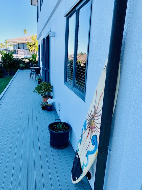 Deck and subtropical planting outside the studio.